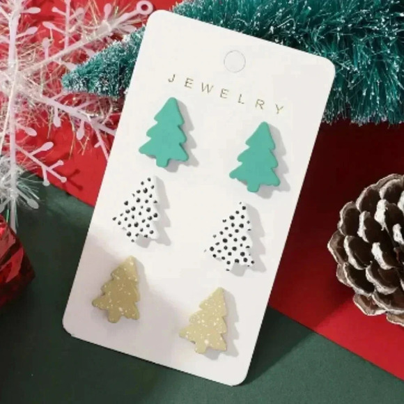 Trio of Holiday Christmas Tree Stud Earrings - Resin - NEW - Picture 2 of 4